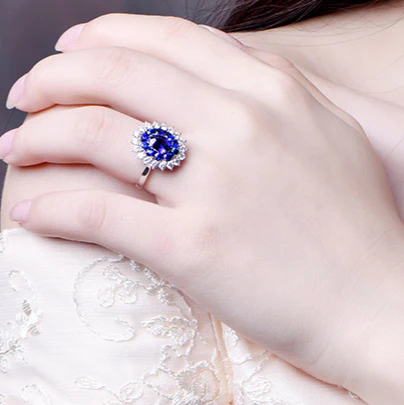 Non-tarnish-Lady Diana sapphire cut luxury ring for her adjustable